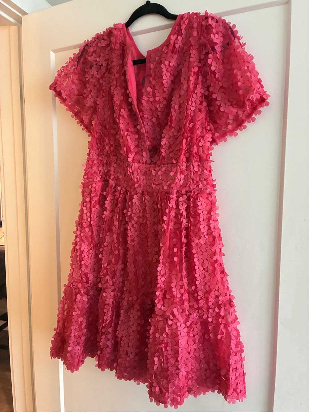 Bright Pink Textured Short Sleeve Mini Dress - Picture 2 of 3